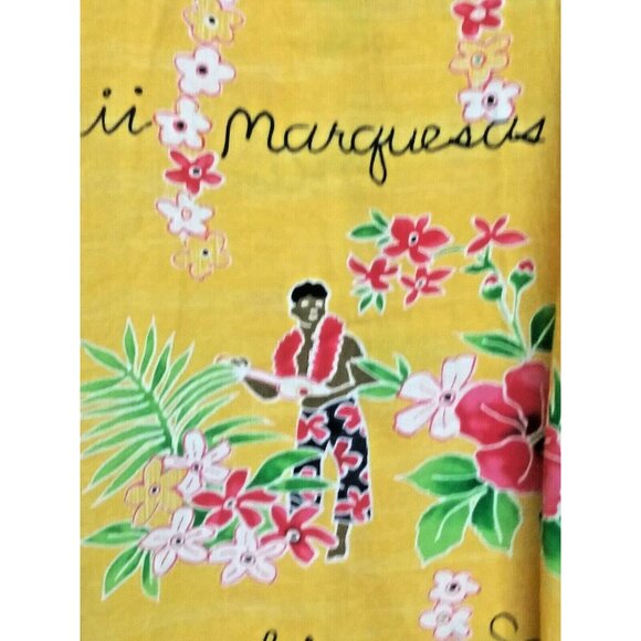 Jams World Janice Dress Long Maxi XXL Hawaiian Tropical Toile Pockets Yellow HTF - Picture 4 of 15